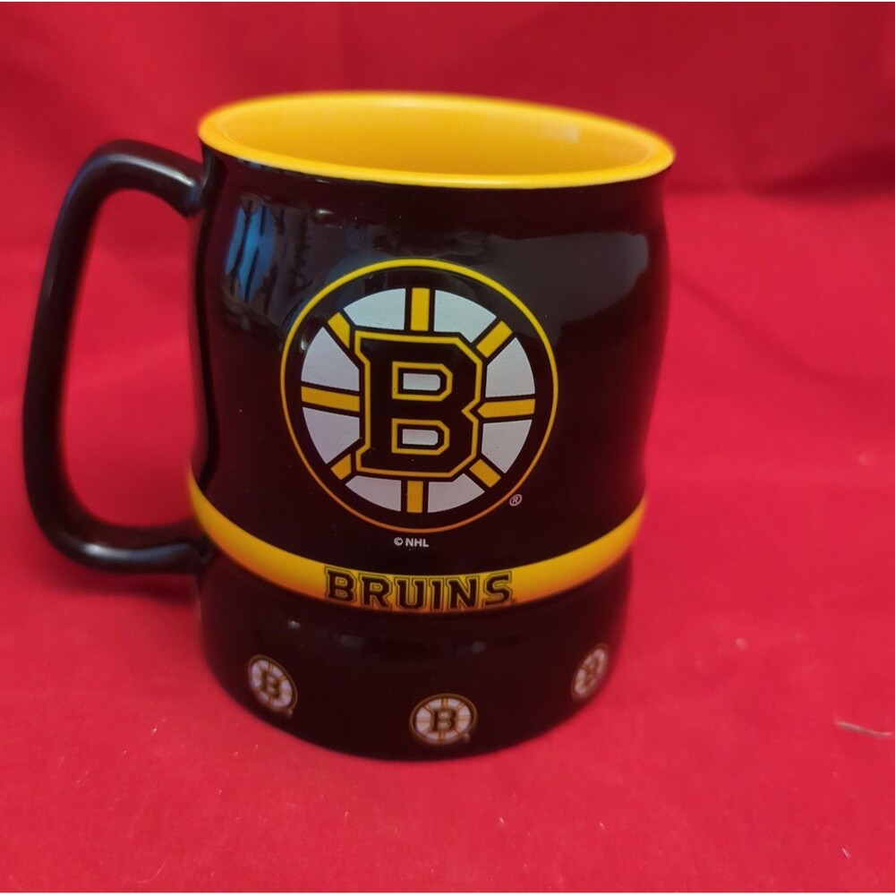 NHL Boston Bruins Mug Black Yellow Barrel Shaped Tumbler Boelter Brands